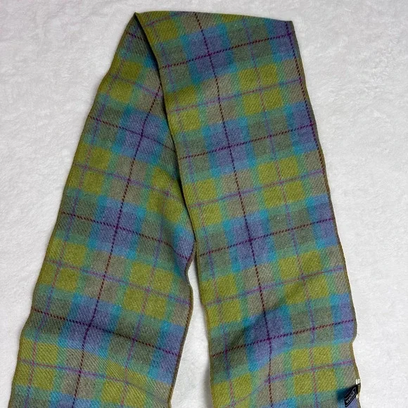 Helen Welsh Womens Plaid Scarf Wool Green Blue Purple Vintage Style - Picture 9 of 11
